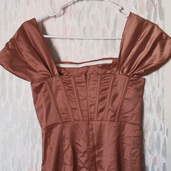 LOEL Off Shoulder High Split Long Formal Party Dress Evening Gown in Copper S - Picture 8 of 12